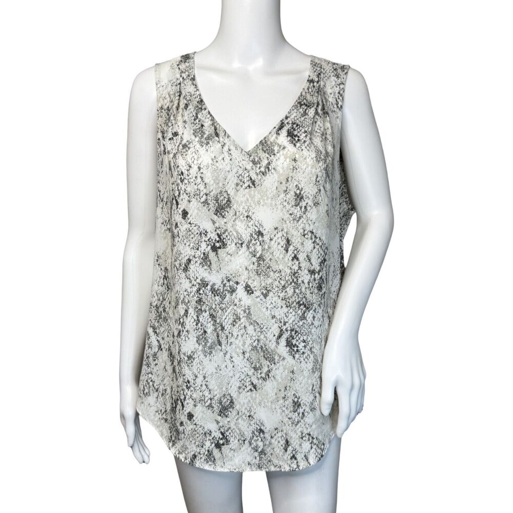Banana Republic Shirt Womens Large White Gray Snake Print Casual Rocker Edgy